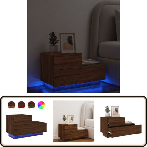 Table de chevet avec lumières LED chêne marron 70x36x40,5 cm - Table De Chevet - Lampe De Chevet - Luminaire LED - Meubles De Chambre - Mobilier Moderne