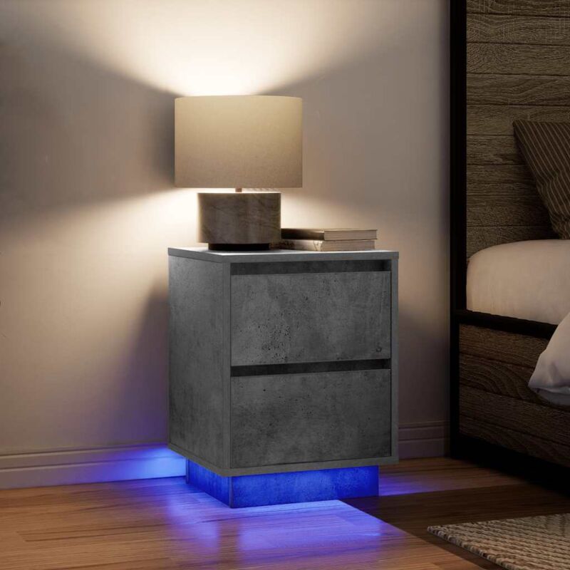 Tables de chevet avec lumières led 2 pcs gris béton 38x34x50 cm - Vidaxl