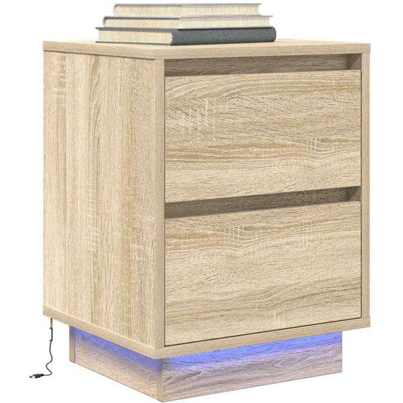 Table de chevet avec lumières led chêne sonoma 38x34x50 cm - Vidaxl