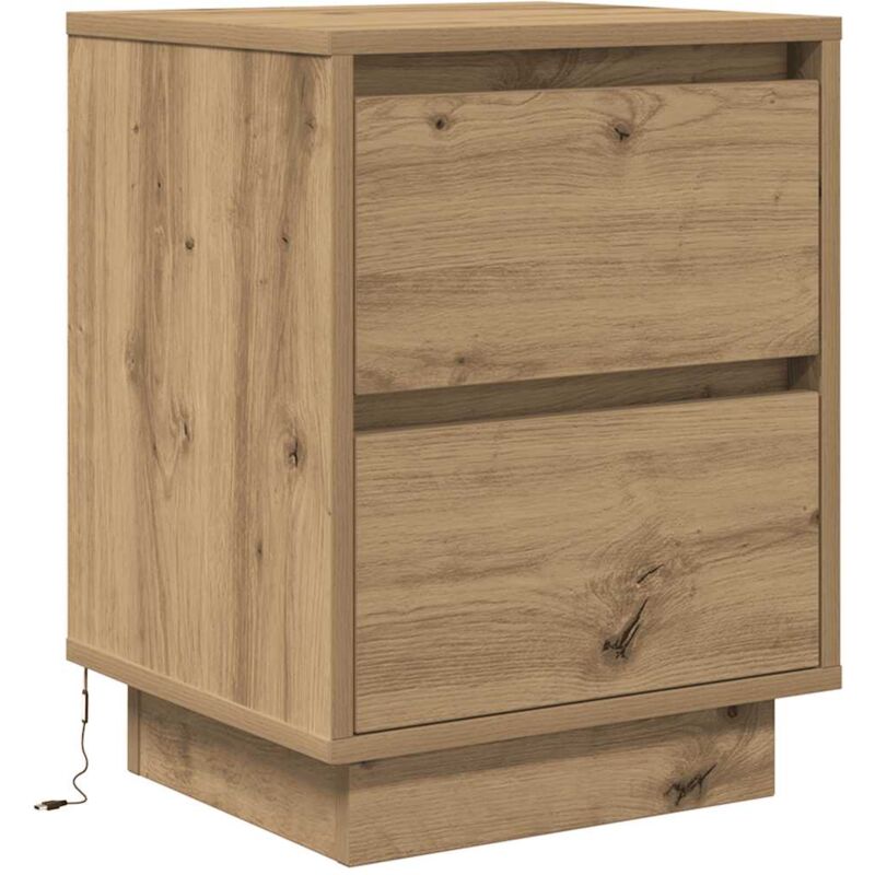 Armoire de chevet et lumières led chêne artisanal 38x34x50 cm Vidaxl