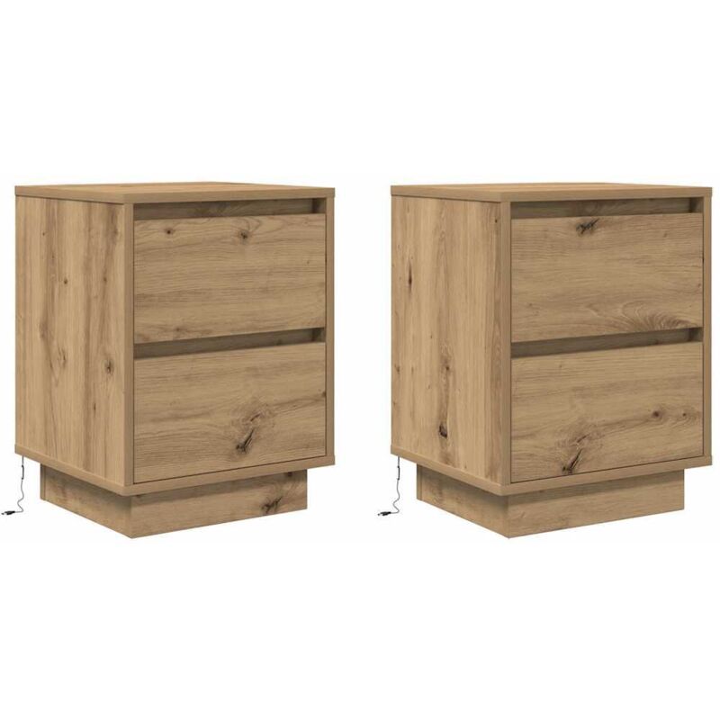 Armoires de chevet lumières led 2pcs chêne artisanal 38x34x50cm Vidaxl