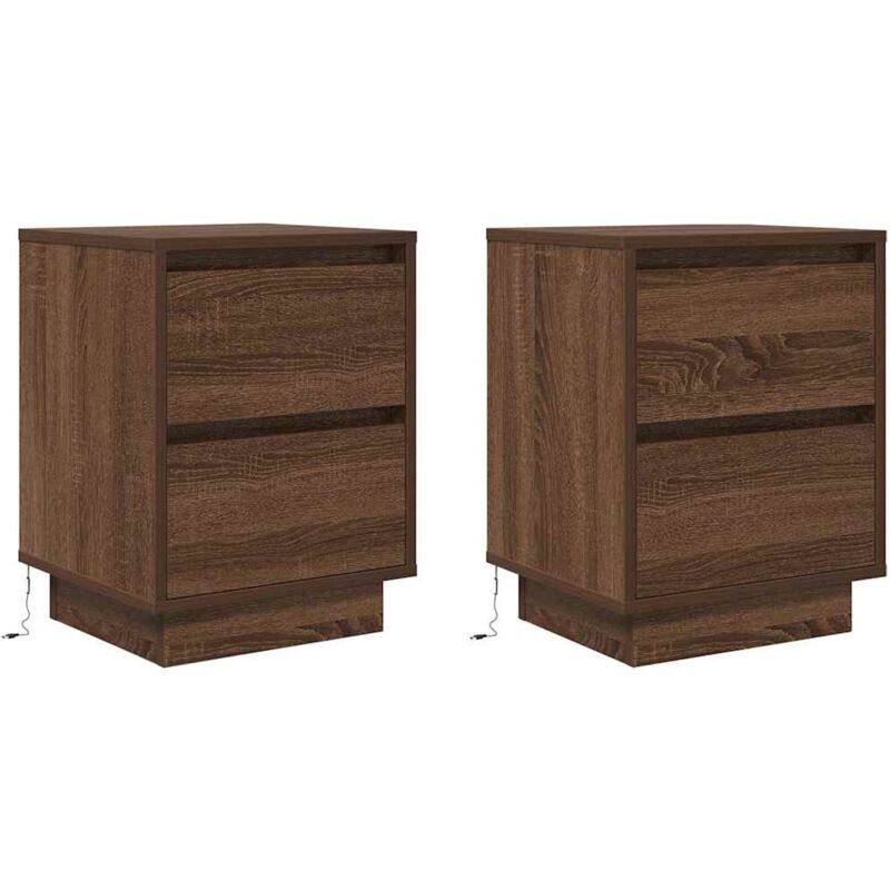 Tables de chevet avec lumières led 2pcs chêne marron 38x34x50cm Vidaxl