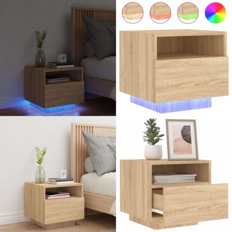 Table de chevet avec lumières LED chêne sonoma 40x39x37 cm - Table De Nuit - Lampe De Chevet - Luminaire Led - Meubles Chambre - Mobilier Moderne - Home & Living