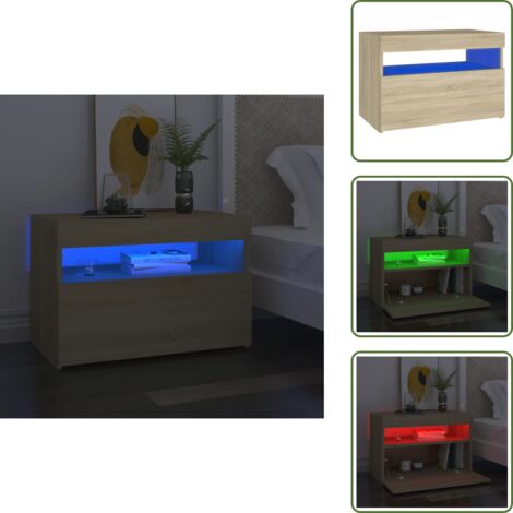 Table de chevet avec lumières LED chêne sonoma 60x35x40 cm - Table De Chevet - Meuble De Chambre - Luminaire Led - Table De Nuit - Rangement
