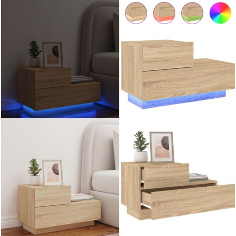 Table de chevet avec lumières LED chêne sonoma 70x36x40,5 cm - Table De Chevet - Lampe De Chevet - Luminaire LED - Meubles De Chambre - Décoration Intérieure - Home & Living