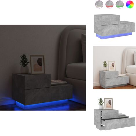 Table de chevet avec lumières LED gris béton 70x36x40,5 cm - Table De Chevet - Lampe De Chevet - Luminaire LED - Meubles De Chambre - Mobilier Moderne
