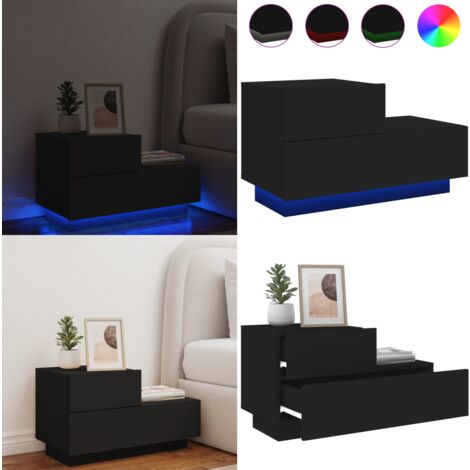 Table de chevet avec lumières LED noir 70x36x40,5 cm - Table De Chevet - Lampe De Chevet - Luminaire LED - Meubles De Chambre - Mobilier Moderne - Home & Living