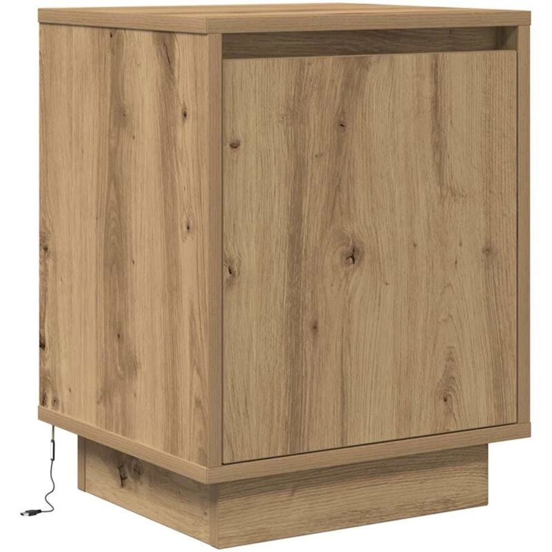 Armoire de chevet et lumières led chêne artisanal 38x34x50 cm Vidaxl
