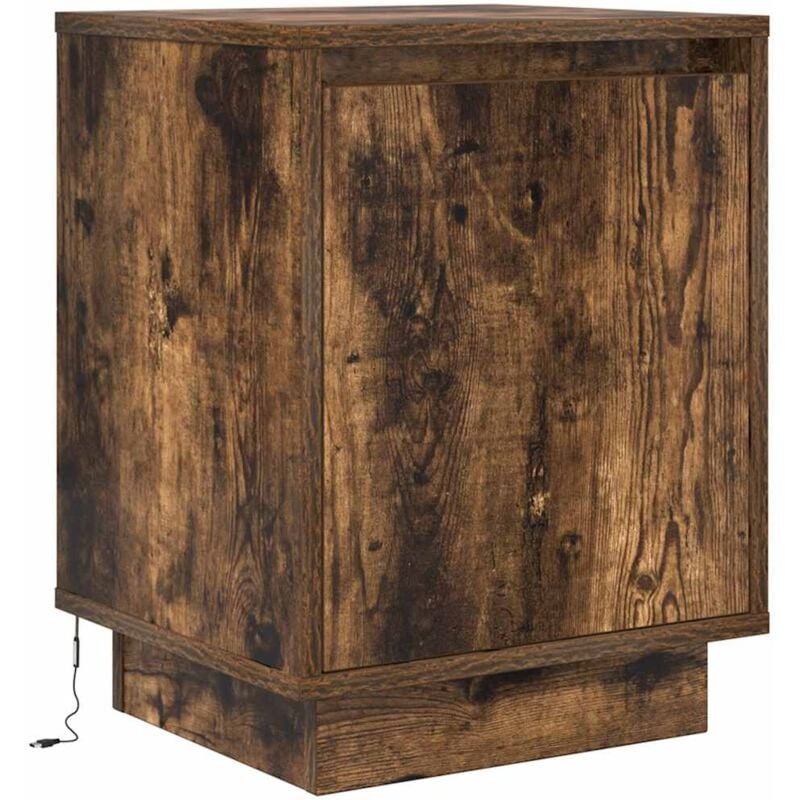 Table de chevet avec lumières led chêne fumé 38x34x50 cm Vidaxl
