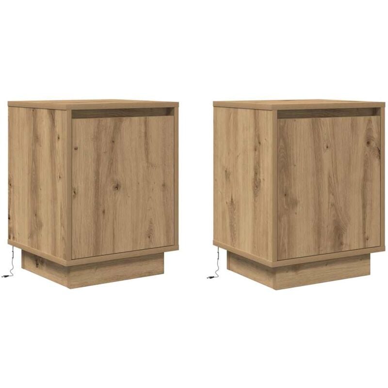 Armoires de chevet lumières led 2pcs chêne artisanal 38x34x50cm Vidaxl