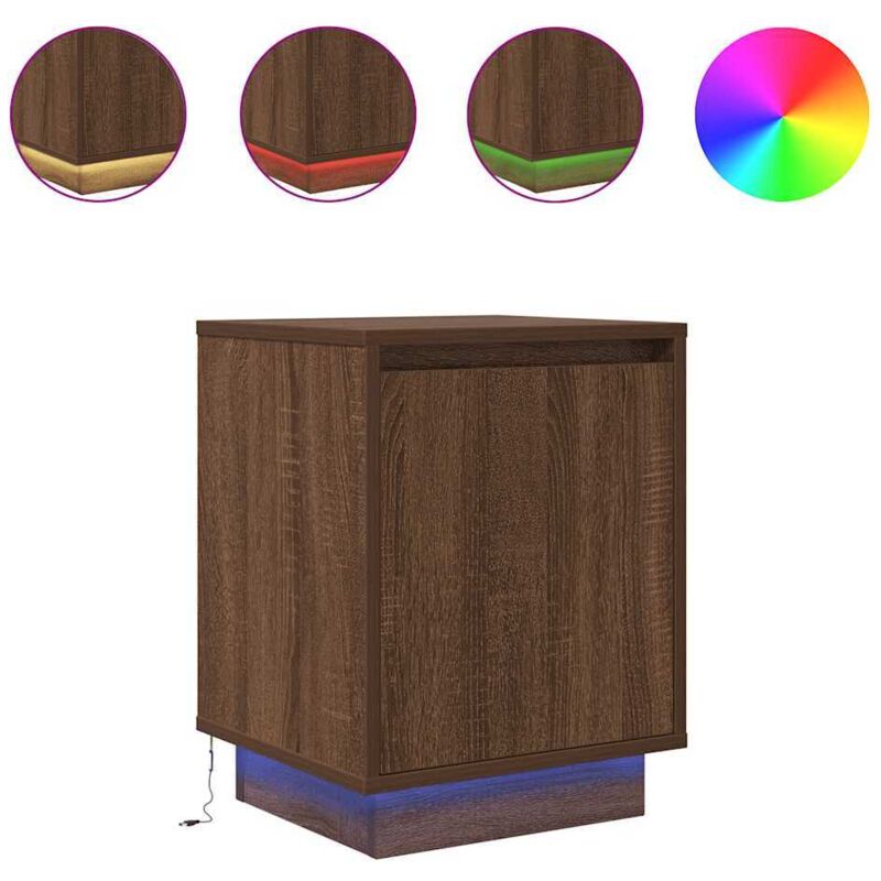 Tables de chevet avec lumières led 2pcs chêne marron 38x34x50cm Vidaxl