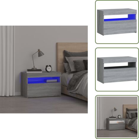 Table de chevet avec lumières LED Sonoma gris 60x35x40 cm - Table De Chevet - Meuble De Chambre - Luminaire Led - Armoire Latérale - Décoration Intérieure