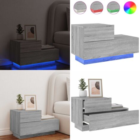 Table de chevet avec lumières LED sonoma gris 70x36x40,5 cm - Table De Chevet - Lampe De Chevet - Luminaire LED - Meubles De Chambre - Mobilier Moderne - Home & Living