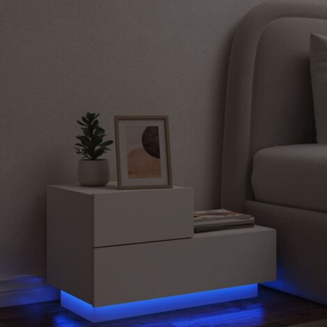 Table de chevet avec lumières LED, Table d'appoint, Table de nuit blanc 70x36x40,5 cm DESIGN IN