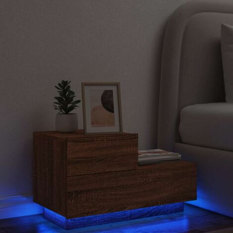Table de chevet avec lumières LED-Table de nuit à LED chêne marron 70x36x40,5 cm 792547