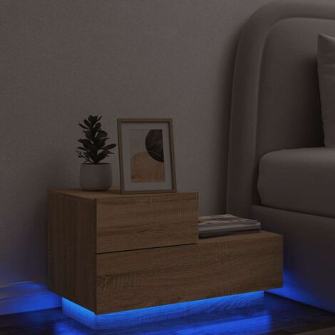 Table de chevet avec lumières LED-Table de nuit à LED chêne sonoma 70x36x40,5 cm 693973