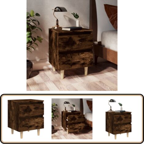 Table de chevet avec pieds en bois Chêne fumé 40x35x50 cm - Table De Chevet - Meuble De Chambre - Table De Nuit - Commode - Étagère