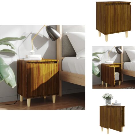 Table de chevet avec pieds en bois Chêne marron 40x30x50 cm - Table De Chevet - Meuble De Chambre - Table D'appoint - Design Scandinave - Table Basse