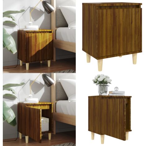 Table de chevet avec pieds en bois Chêne marron 40x30x50 cm - Table De Chevet - Meuble De Chambre - Table D'appoint - Design Scandinave - Table Basse - Home & Living