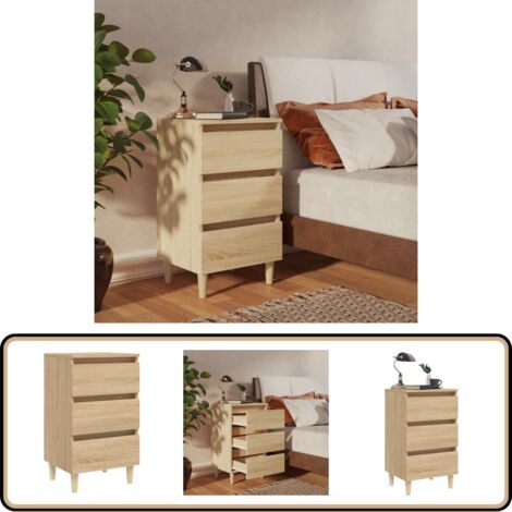 Table de chevet avec pieds en bois chêne sonoma 40x35x69 cm - Table De Chevet - Meuble De Chambre - Table Nuit - Commode - Style Scandinave