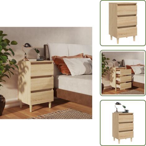 Table de chevet avec pieds en bois chêne sonoma 40x35x69 cm - Table De Chevet - Meuble De Chambre - Table Nuit - Commode - Style Scandinave