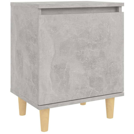 Table de chevet avec pieds en bois Gris béton 40x30x50