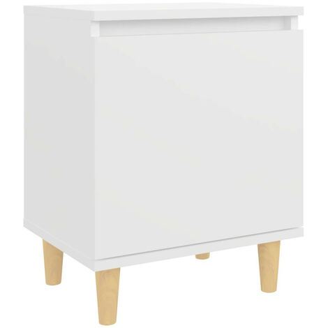 Table de chevet avec pieds en bois massif Blanc 40x30x50 cm