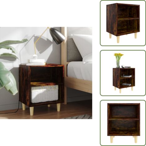 Table de chevet avec pieds en bois massif Chêne fumé 40x30x50cm - Table De Chevet - Meuble De Chambre - Table D'appoint - Design Scandinave - Table Basse