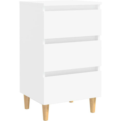 Table de chevet avec pieds en bois solide Blanc 40x35x69
