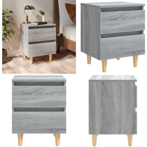 Table de chevet avec pieds en bois Sonoma gris 40x35x50 cm - Table de chevet scandinave - Table de chevet avec tiroirs