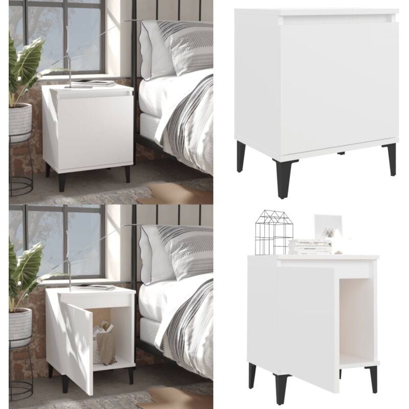 Table de chevet avec pieds en métal blanc 40x30x50 cm - Table De Chevet Industrielle - Meuble De Chambre - Table Nuit Blanche - Table Latérale Design
