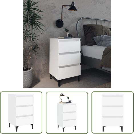 Table de chevet avec pieds en métal Blanc 40x35x69