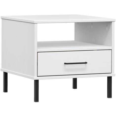 Table de chevet avec pieds en métal Blanc Bois pin massif OSLO
