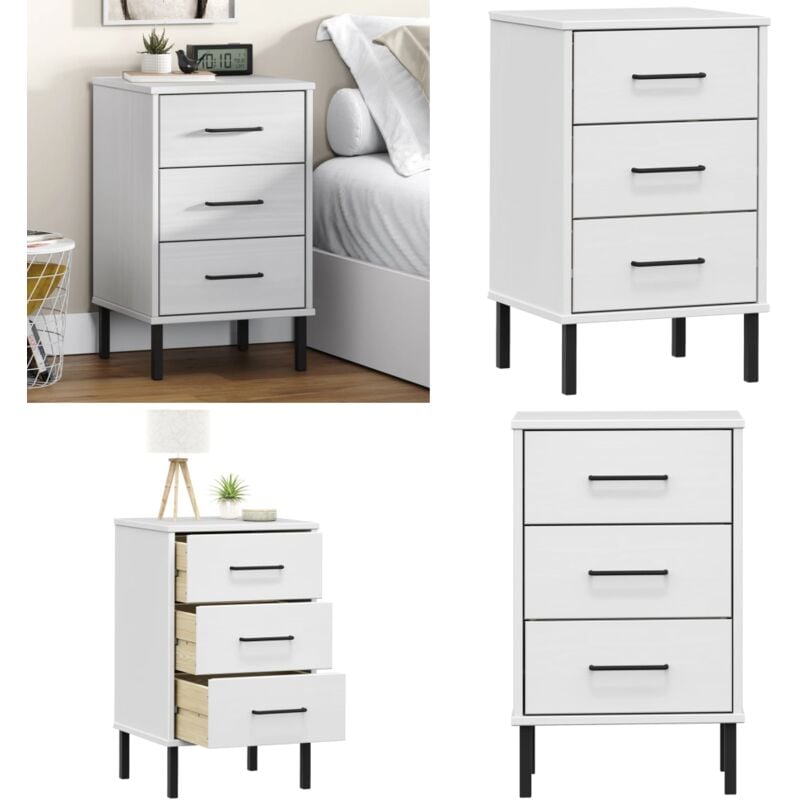 Table de chevet avec pieds en métal Blanc Bois pin massif oslo - Table De Chevet - Meuble Industriel - Table Nuit - Commode - Bois Massif - Home &