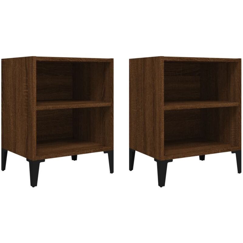 Tables de chevet pieds en métal 2 pcs chêne marron 40x30x50 cm Vidaxl