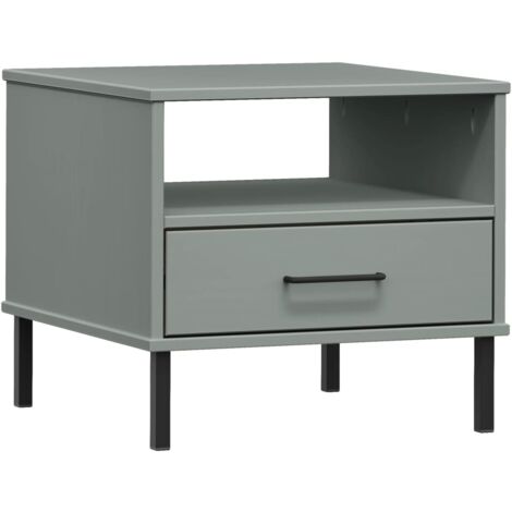 Table de chevet avec pieds en métal Gris Bois pin massif OSLO