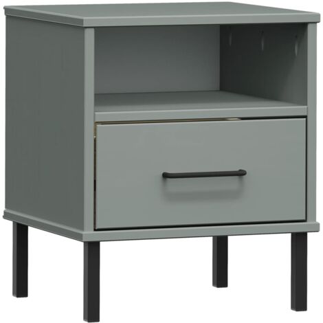 Table de chevet avec pieds en métal Gris Bois pin massif OSLO