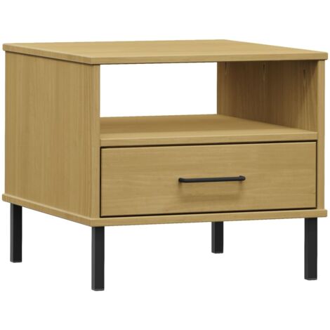 Table de chevet avec pieds en métal Marron Bois pin massif OSLO