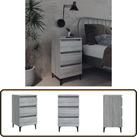 Table de chevet avec pieds en métal Sonoma gris 40x35x69 cm - Table De Chevet - Meuble De Chambre - Table Nuit - Table D'appoint - Style Industriel