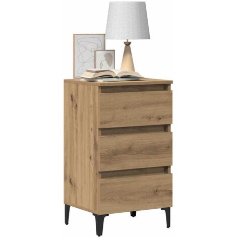 Table de chevet avec pieds en métal-Table de nuit chêne artisanal 40x35x69 cm 825610