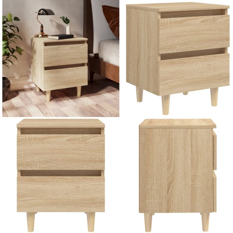 Table de chevet avec pieds en pin Chêne sonoma 40x35x50 cm - Table De Chevet - Meuble De Chambre - Table Nuit - Commode - Style Scandinave - Home &