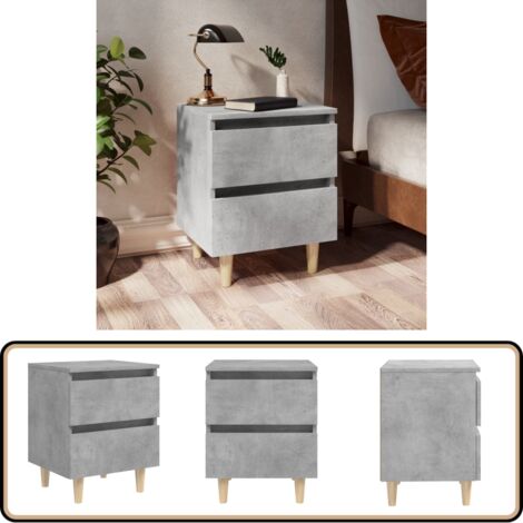 Table de chevet avec pieds en pin gris béton 40x35x50 cm - Table De Chevet - Meuble De Chambre - Table Nuit - Style Scandinave - Table Basse