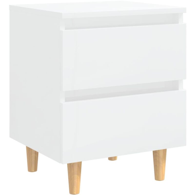 Table de chevet avec pieds en pin Blanc brillant 40x35x50 cm Vidaxl