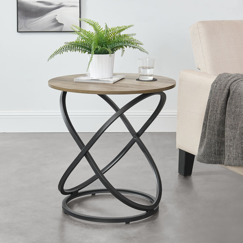 Table de Chevet avec Pieds Métal en Forme Spirale Table Basse Panneau de Particules Bois 61 x 59 cm Effet Bois et Noir