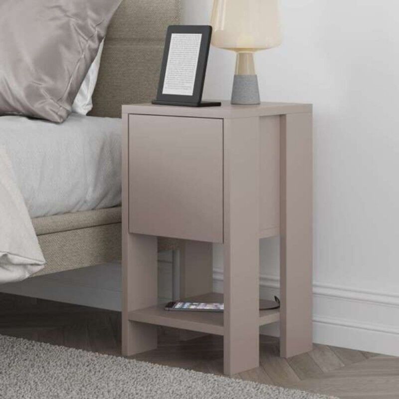 Table de chevet avec porte à rabat gris tourterelle 30x55H cm - Ema