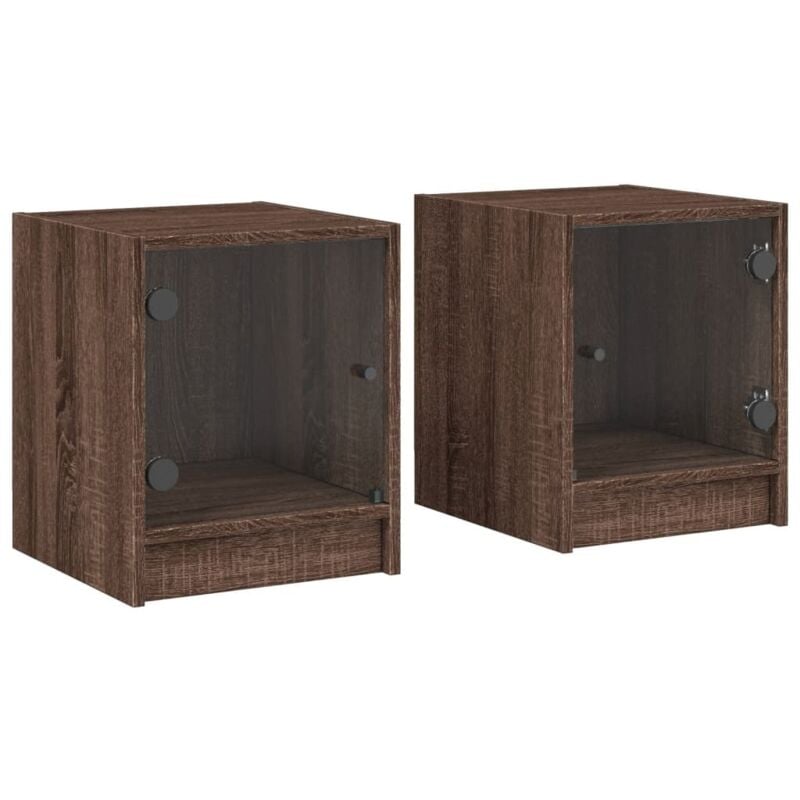 Tables de chevet et portes vitrées 2pcs chêne marron 35x37x42cm vidaXL