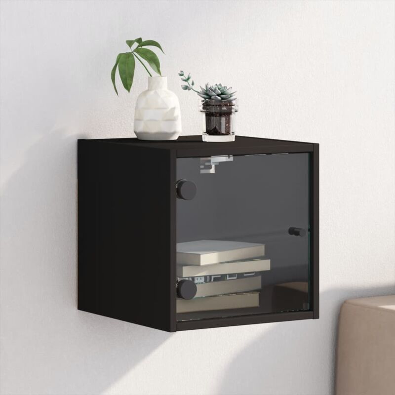 Vidaxl - Table de chevet avec porte en verre noir 35x37x35 cm