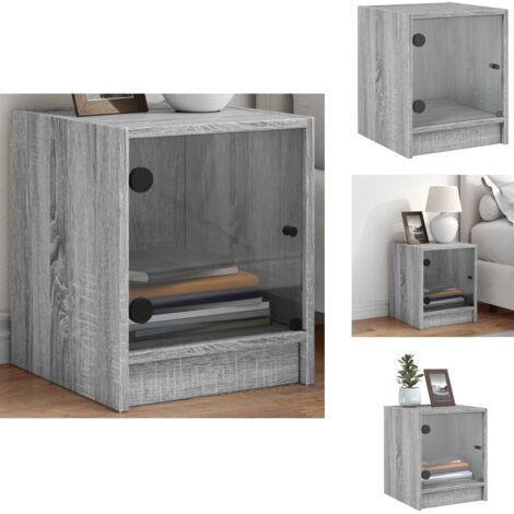 Table de chevet avec porte en verre sonoma gris 35x37x42 cm - Table De Chevet - Commode - Meubles De Chambre - Armoire De Chevet - Rangement Nuit