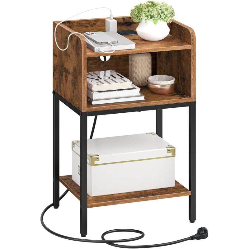 Table de Chevet avec Station de Charge, Table d'appoint avec Tiroir Ouvert, Table d'Appoint avec Ports usb et Prises, pour Petits Espaces, Chambre,