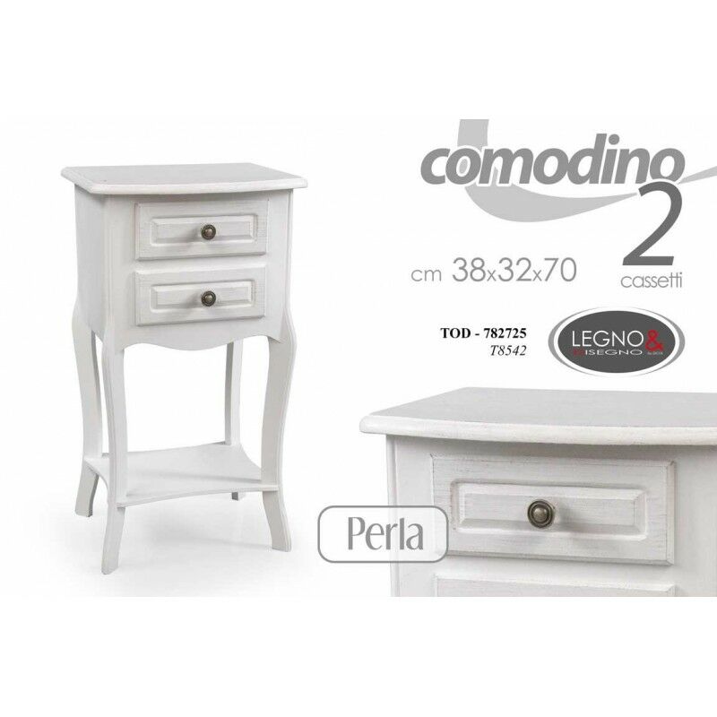 Table de chevet avec étagère et deux tiroirs blancs cm 38 x 31 x 70 h